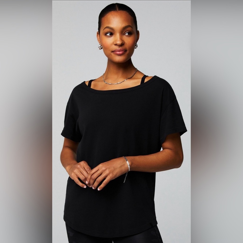 Fabletics 100% Cotton Oversized Tee in Black: L
